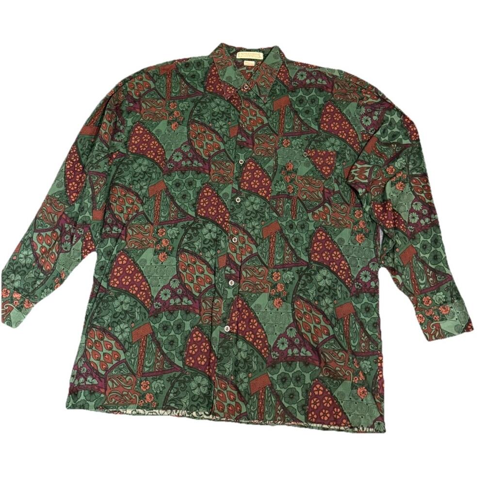 Vintage Expressions Worldwide Men's Abstract Long Sleeve Button Down Shirt Sz L - Picture 2 of 9